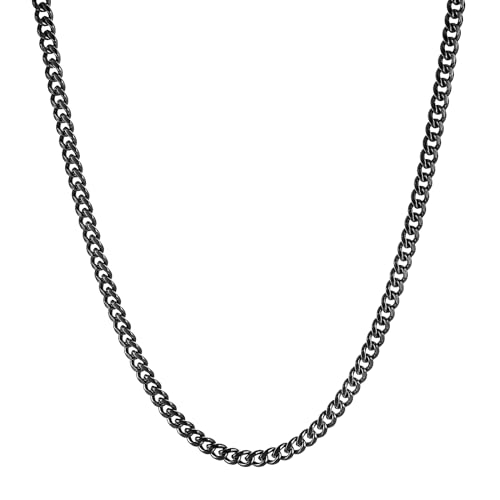 HZMAN 5mm Cuban Chain for Men Stainless Steel Men's Black Chain Diamond Cut Hip Hop Link Chains Necklace 16-30 Inch (16in) - Image 1
