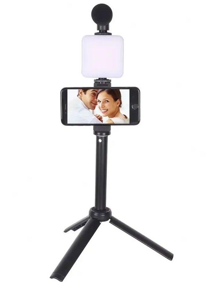 ELTRAZONE W020 AY-49T Flexible Phone Tripod with Microphone Filling Light Selfie Vlogging Kit - Image 1