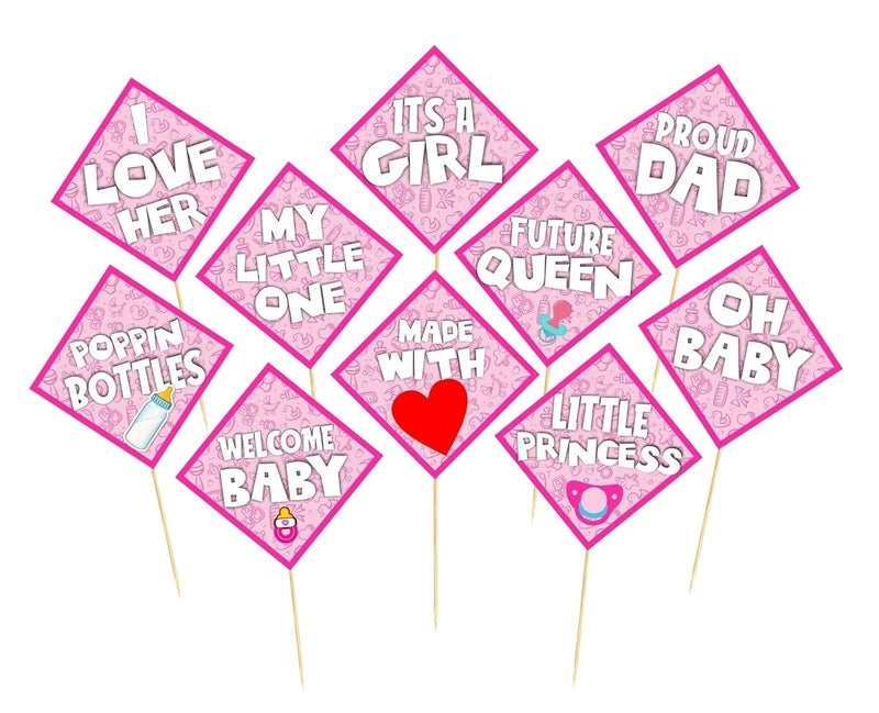 Balloonistics Balloonistics Its a Girl Baby Shower Baby Welcoming Photo Booth Props on Stick 10 Ct - Image 1