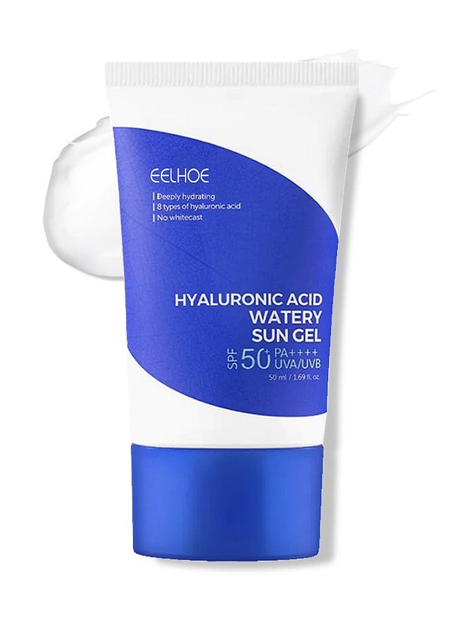 EELHOE Hyaluronic Acid Watery Sun Gel 50ML, Contain Chemical Sub Blocks SPF50+ PA++++ To Protect Skin From UV Rays, Can Blend Into The Skin Perfectly Under Makeup As Well - Image 1