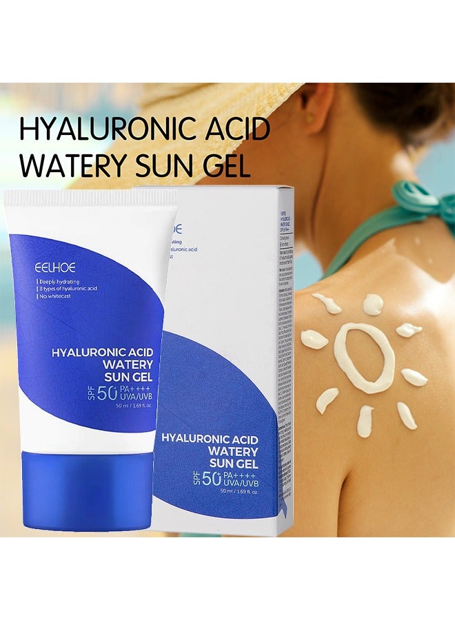 EELHOE Hyaluronic Acid Watery Sun Gel 50ML, Contain Chemical Sub Blocks SPF50+ PA++++ To Protect Skin From UV Rays, Can Blend Into The Skin Perfectly Under Makeup As Well - Image 2