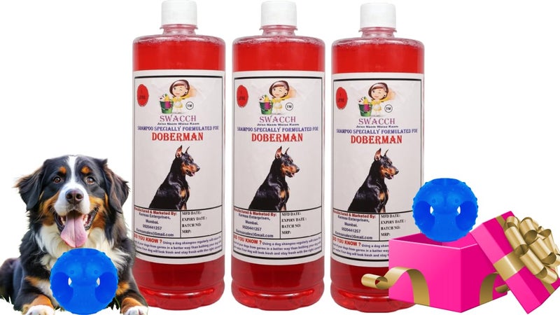 swacch Pet Shampoo | Puppy Safe Shampoo | PH Balanced | Ditch to Itch for Doberman Dog Shampoo 3 Litre (Jasmine) + Goofy Ball Chew Toy Combo Pack - Image 1