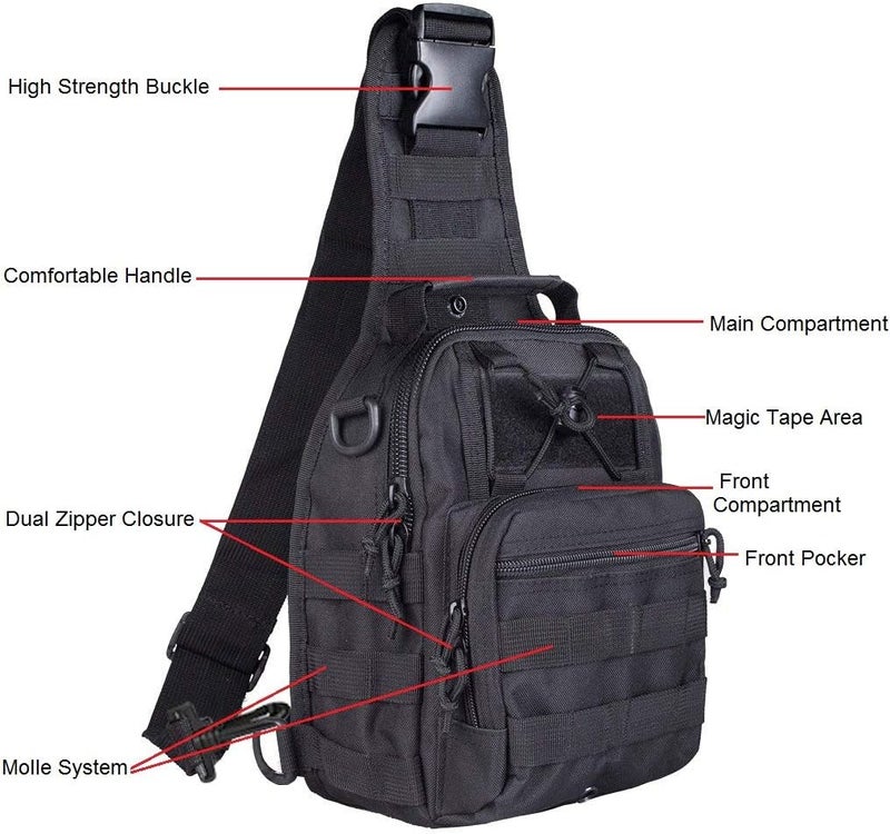 FAMI Outdoor Tactical Bag Backpack, Military Sport Bag Pack Sling Shoulder Backpack Tactical Satchel for Every Day Carry (Black) - Image 3