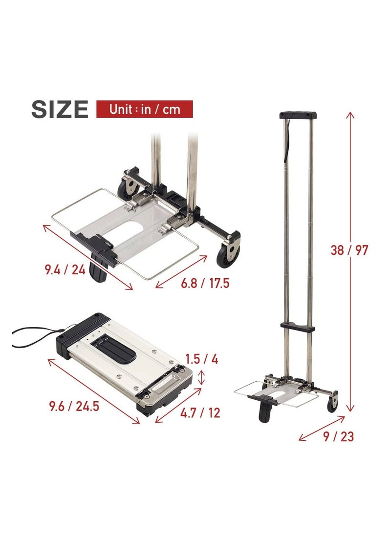 SYOSI - Mini Folding Hand Truck, Dolly Cart with Ropes, Luggage Cart with 2 Wheels Loadable Up to 22lbs, Compact, Mini Lightweight for Travel/Auto/Moving/Office Use, Fits Most Backpacks - Image 1