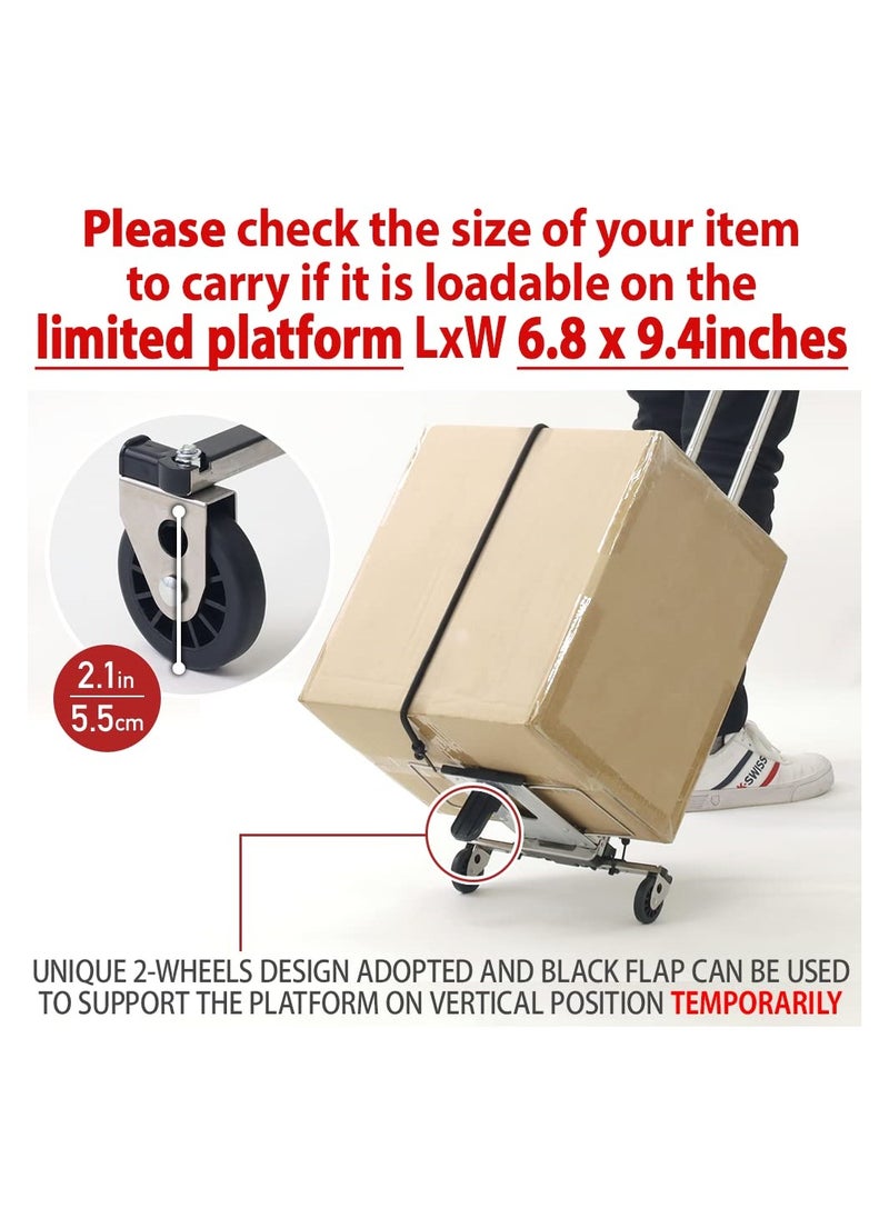 SYOSI - Mini Folding Hand Truck, Dolly Cart with Ropes, Luggage Cart with 2 Wheels Loadable Up to 22lbs, Compact, Mini Lightweight for Travel/Auto/Moving/Office Use, Fits Most Backpacks - Image 1