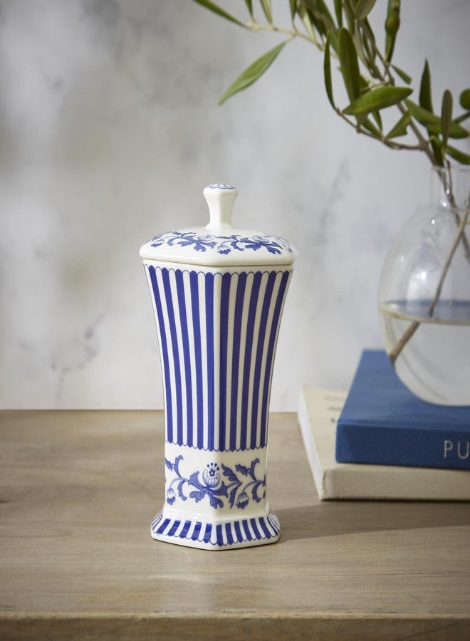 سبود مزهرية سبود الزرقاء الإيطالية ستيكاتو، 5.2 بوصة، مصنوعة من البورسلين، سداسية الشكل، مزينة بخطوط وزخارف زهرية - لون أزرق وأبيض كلاسيكي لديكور المنزل المتوسطي المعاصر، مثالية لغرفة المعيشة وغرفة الطعام - Image 2