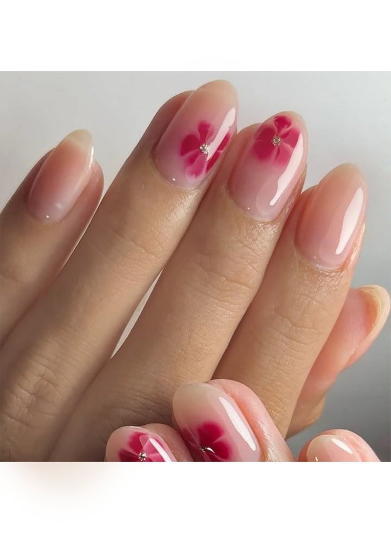 Bincoo 30PCS Press-On Nails – Almond Glossy Acrylic Fake Nails, Reusable Full Cover With Flower Rhinestones Design, Glue On Nails for Women, DIY Manicure Decoration - Image 5