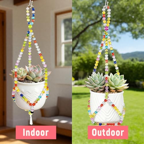 FALESHOS 2 Pack Macrame Plant Hangers with 2 Hooks, 17.9inch/16.7inch Bead Hanging Planter for Indoor Outdoor Bohemian Home Garden Decor - Image 4