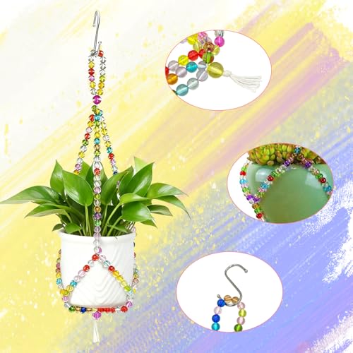 FALESHOS 2 Pack Macrame Plant Hangers with 2 Hooks, 17.9inch/16.7inch Bead Hanging Planter for Indoor Outdoor Bohemian Home Garden Decor - Image 3