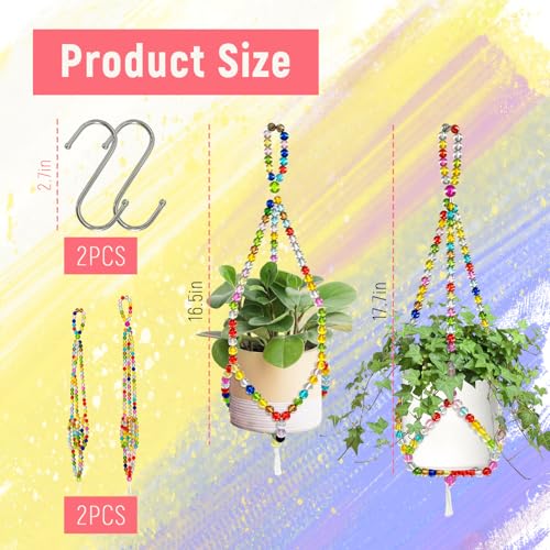 FALESHOS 2 Pack Macrame Plant Hangers with 2 Hooks, 17.9inch/16.7inch Bead Hanging Planter for Indoor Outdoor Bohemian Home Garden Decor - Image 2