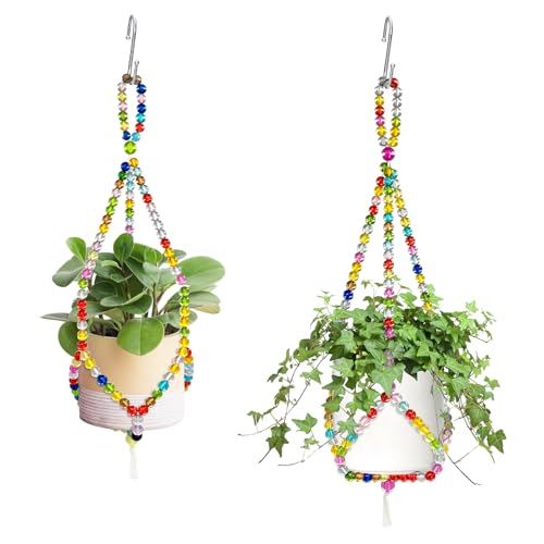 FALESHOS 2 Pack Macrame Plant Hangers with 2 Hooks, 17.9inch/16.7inch Bead Hanging Planter for Indoor Outdoor Bohemian Home Garden Decor - Image 1