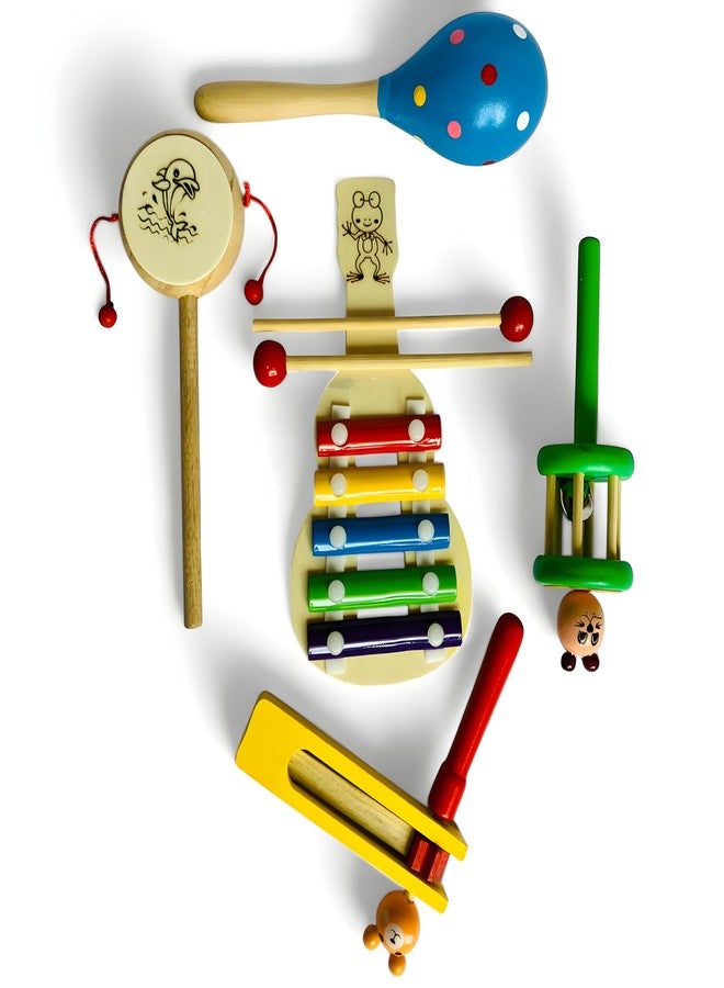 MarvelStore Wooden Rattles for Baby, Infants, New Born Babies Toys (0 to 6 to 12 Months) | Perfect for Early Music Education, Rhythm Practice, and Sensory Play (Multicolor)(Eggshaker + Drum + Tartar + Cage + Xylophone) - Image 1