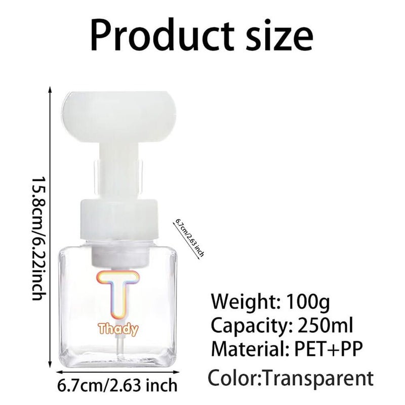 8.45 Oz Yellow Flower Shape Foam Pump Bottle Foaming Soap Dispenser Refillable Travel Organizer For Liquid Shampoo Lotion Split Bottles Hand Bathroom Accessories Rainbow Gradient Initial 26 Letters Gift - Image 2