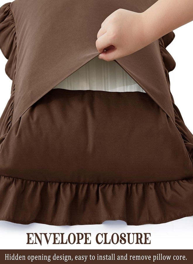 KKJIAF Ruffle Pillow Cases King Size Set of 2, Ruffled Pillow Covers with Envelope Closure, Wrinkle Resistant Ruffled Pillow Shams 20" x 36", Brown - Image 5