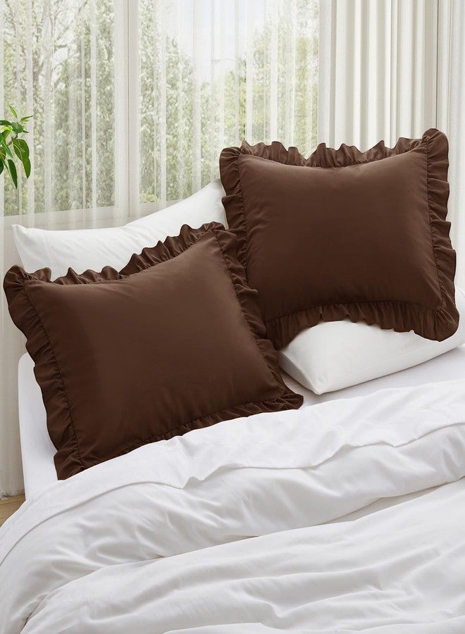 KKJIAF Ruffle Pillow Cases King Size Set of 2, Ruffled Pillow Covers with Envelope Closure, Wrinkle Resistant Ruffled Pillow Shams 20" x 36", Brown - Image 2
