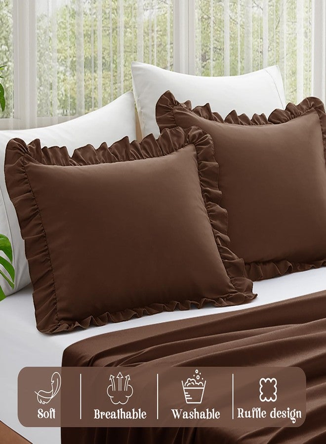 KKJIAF Ruffle Pillow Cases King Size Set of 2, Ruffled Pillow Covers with Envelope Closure, Wrinkle Resistant Ruffled Pillow Shams 20" x 36", Brown - Image 4