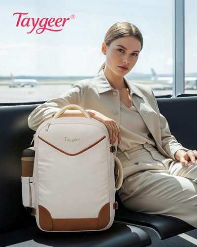 Taygeer 35L Travel Backpack Carry On with Lock TSA Flight Approved Carry on Backpack Expandable Weekend Trip Backpacks Fits 156 Inch Laptop for Women Beige Brown - Image 3