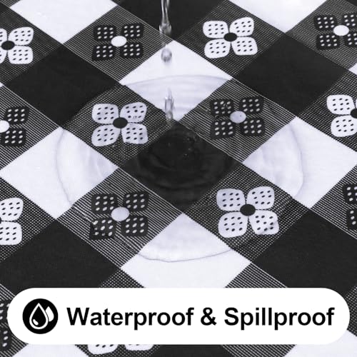 Spotjoy Rectangle Vinyl Table Cloth, Waterproof Elastic Fitted Tablecloth with Flannel Backing, Plastic Table Cover for Picnic, Camping, Outdoor (Black & White, 30"x72") - Image 3