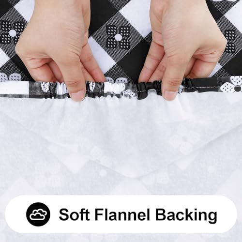 Spotjoy Rectangle Vinyl Table Cloth, Waterproof Elastic Fitted Tablecloth with Flannel Backing, Plastic Table Cover for Picnic, Camping, Outdoor (Black & White, 30"x72") - Image 5