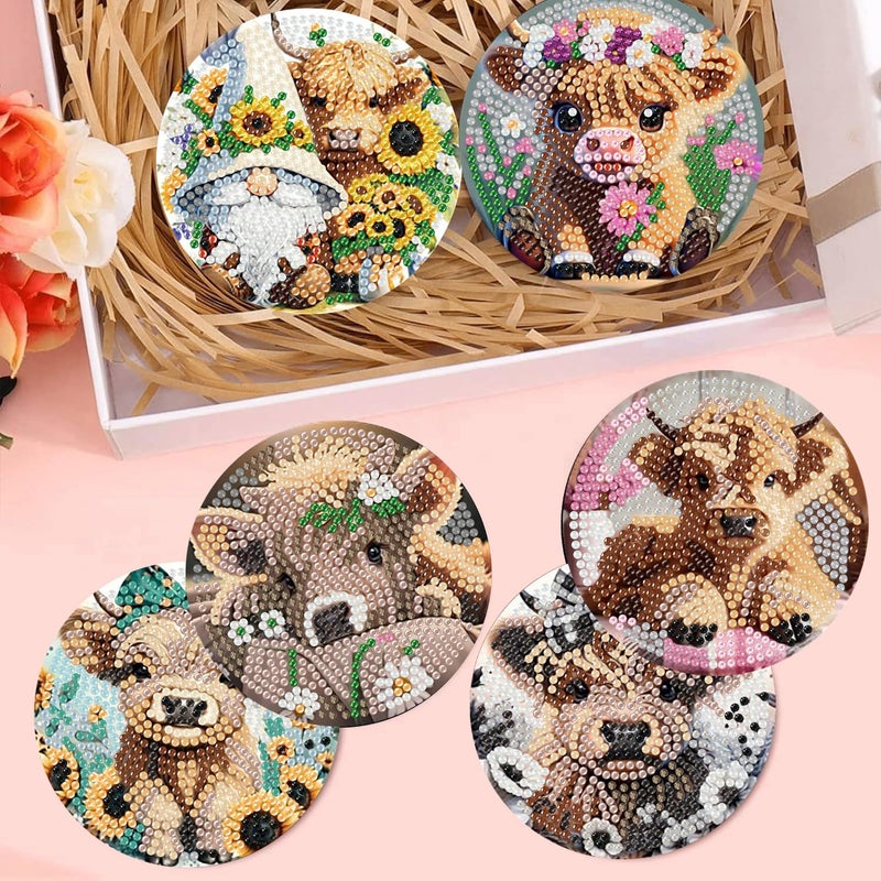 croshom 8 Pieces Cow Diamond Art Coasters Kit  Diamond Painting Coasters  Cow Diamonds Art Painting Kits 5D Diy Full Drill Diamonds Arts Kits For Adults Gift & Home Decor - Image 3