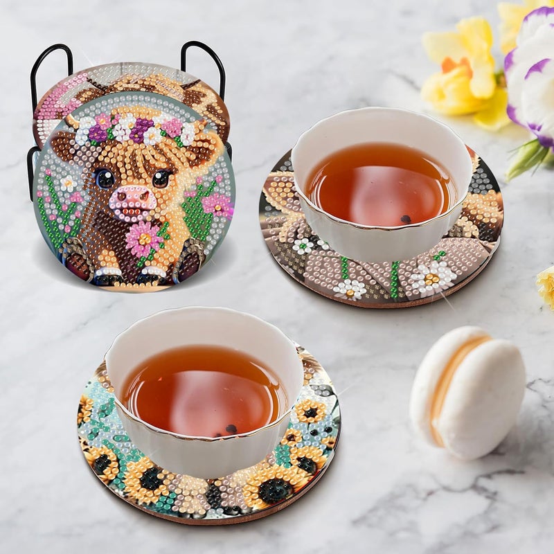 croshom 8 Pieces Cow Diamond Art Coasters Kit  Diamond Painting Coasters  Cow Diamonds Art Painting Kits 5D Diy Full Drill Diamonds Arts Kits For Adults Gift & Home Decor - Image 2