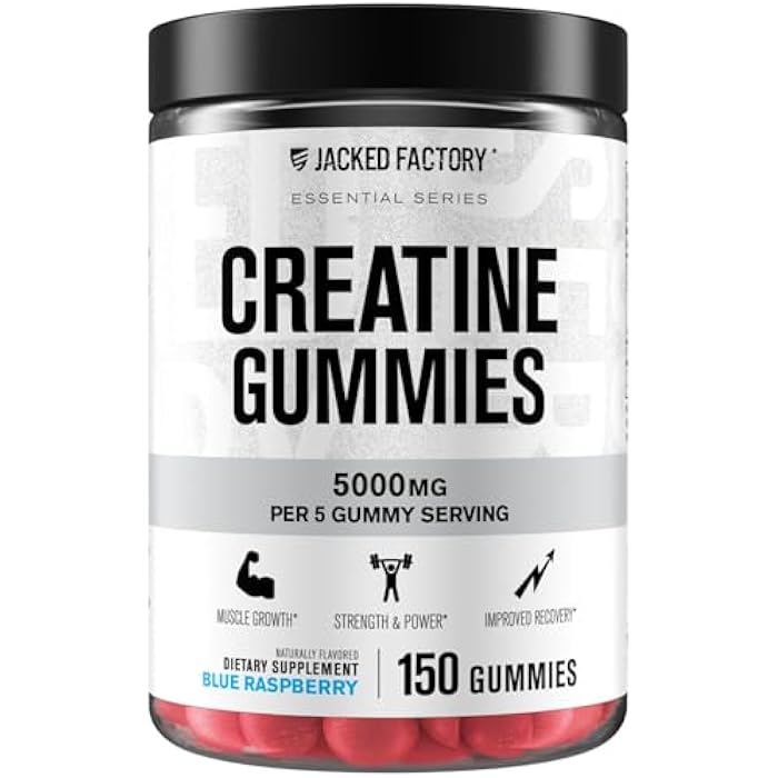 Jacked Factory Creatine Gummies 5g Daily Dose (1g per Gummy) - Creatine Gummy for Men and Women, Vegan-Friendly, Travel-Friendly, Third-Party Tested - 150 Gummies, Blue Raspberry - Image 1