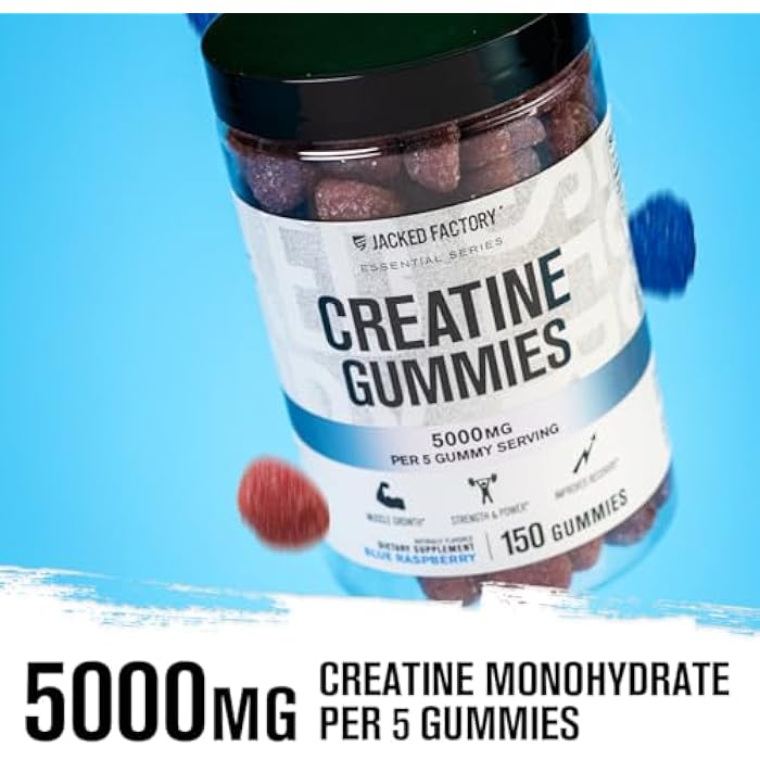 Jacked Factory Creatine Gummies 5g Daily Dose (1g per Gummy) - Creatine Gummy for Men and Women, Vegan-Friendly, Travel-Friendly, Third-Party Tested - 150 Gummies, Blue Raspberry - Image 2