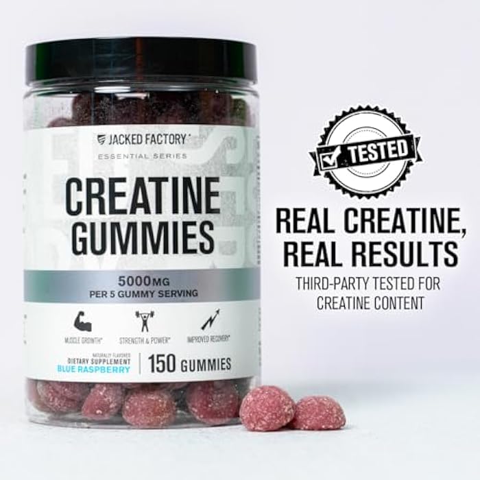 Jacked Factory Creatine Gummies 5g Daily Dose (1g per Gummy) - Creatine Gummy for Men and Women, Vegan-Friendly, Travel-Friendly, Third-Party Tested - 150 Gummies, Blue Raspberry - Image 3