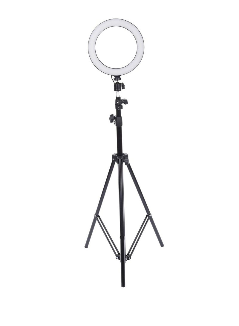 Live Stream 360 Degree Rotated LED Ring Light 20 cm with 2.1 Meter Stand - Black & White  - Image 1