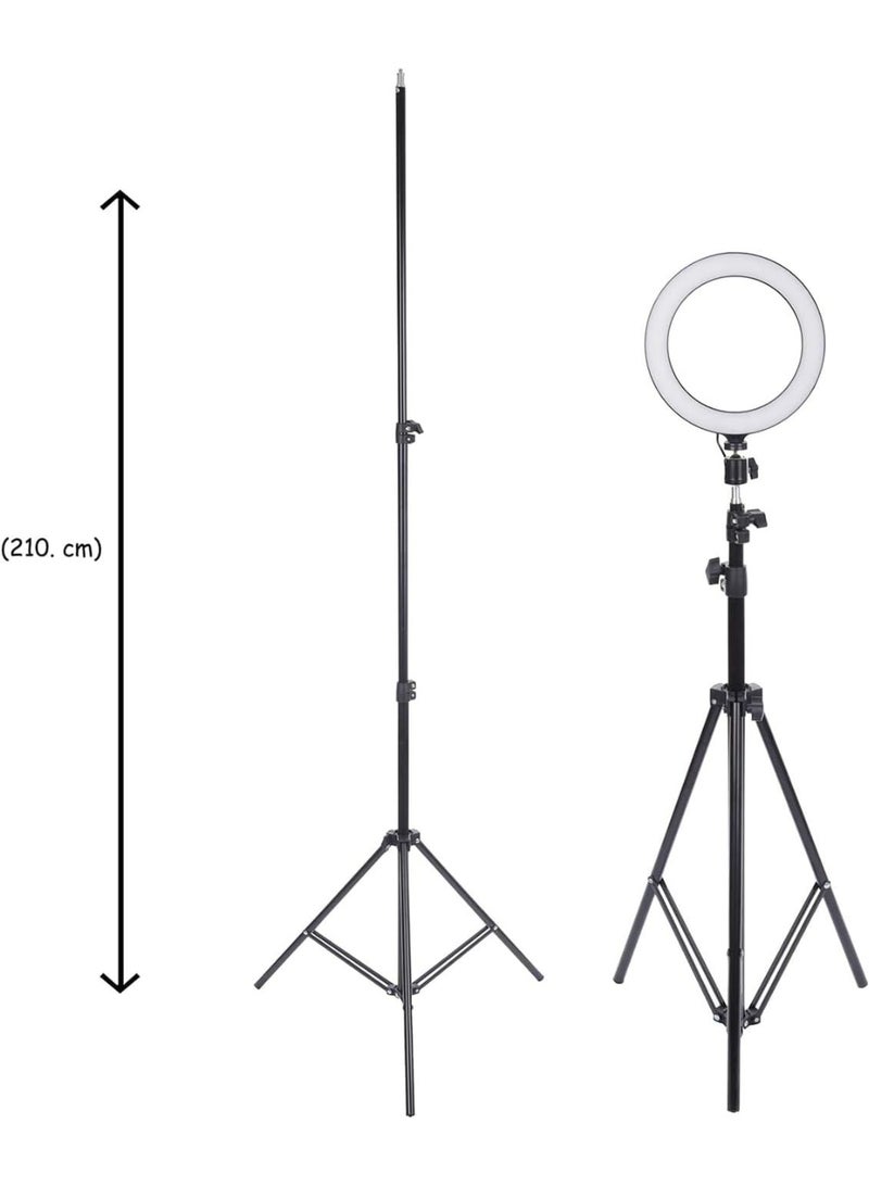 Live Stream 360 Degree Rotated LED Ring Light 20 cm with 2.1 Meter Stand - Black & White  - Image 3