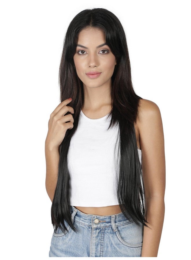 LUSH LOCKS Hair Extensions And Synthetic Hair Wigs Women'S Natural Black Straight Hair Extensions 22 Inch, Pack Of 1  - Image 3