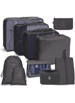 10 Set Packing Cubes for Suitcases, Travel Luggage Organizer, Travel Packing Kit with Clothes Storage Bag Shoes Bag Toiletry Bag Laundry Bag Underwear Bag(Black)