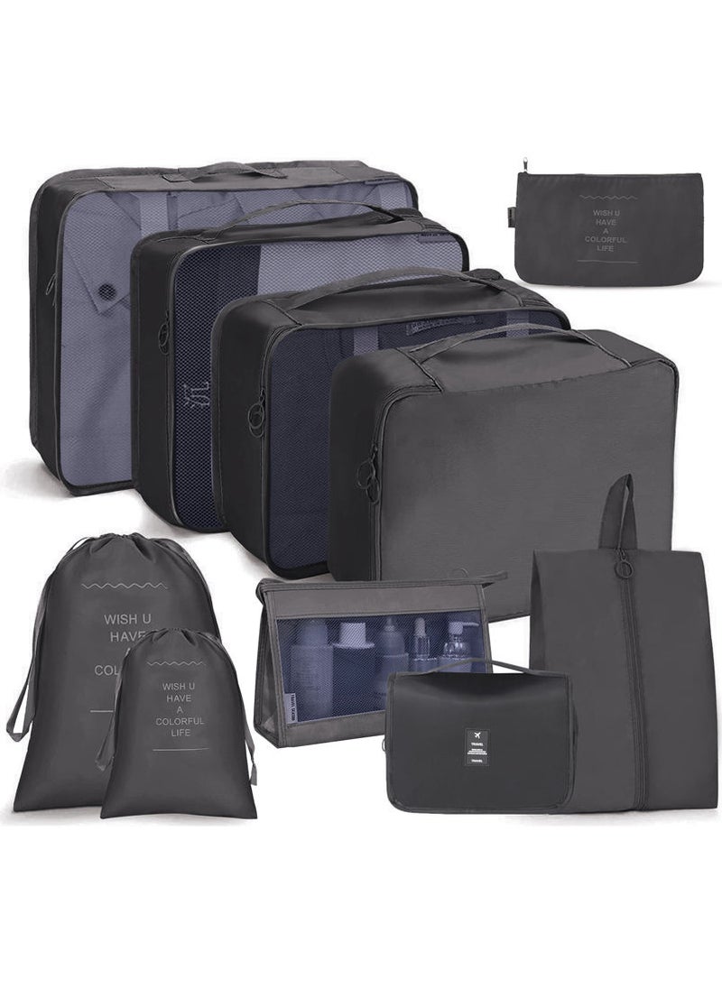 MarlaMall - 10 Set Packing Cubes for Suitcases, Travel Luggage Organizer, Travel Packing Kit with Clothes Storage Bag Shoes Bag Toiletry Bag Laundry Bag Underwear Bag(Black) - Image 1