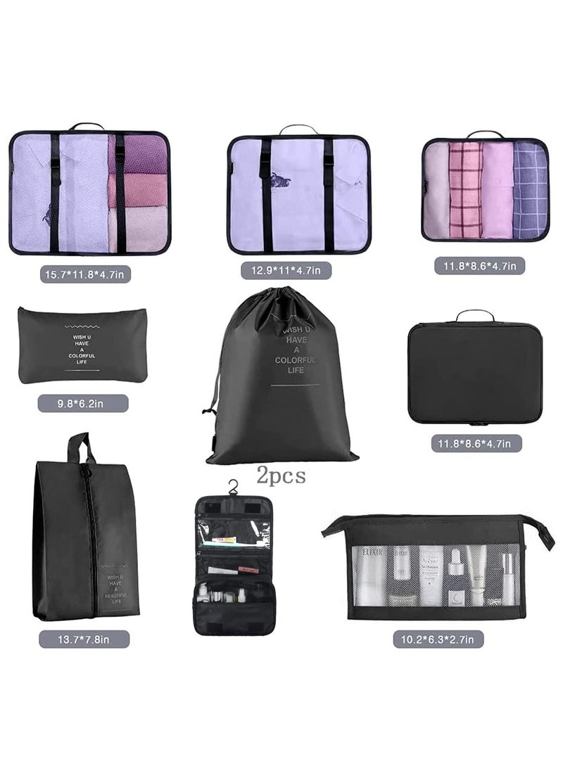 MarlaMall - 10 Set Packing Cubes for Suitcases, Travel Luggage Organizer, Travel Packing Kit with Clothes Storage Bag Shoes Bag Toiletry Bag Laundry Bag Underwear Bag(Black) - Image 1
