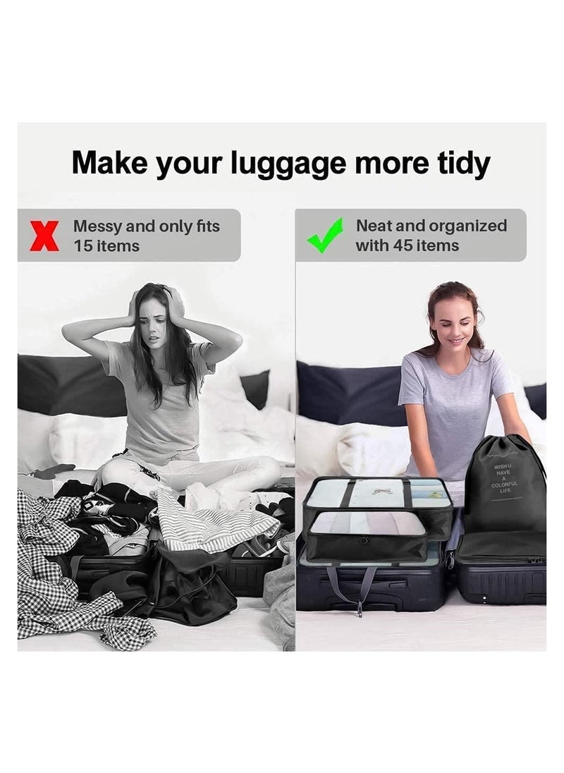MarlaMall - 10 Set Packing Cubes for Suitcases, Travel Luggage Organizer, Travel Packing Kit with Clothes Storage Bag Shoes Bag Toiletry Bag Laundry Bag Underwear Bag(Black) - Image 1