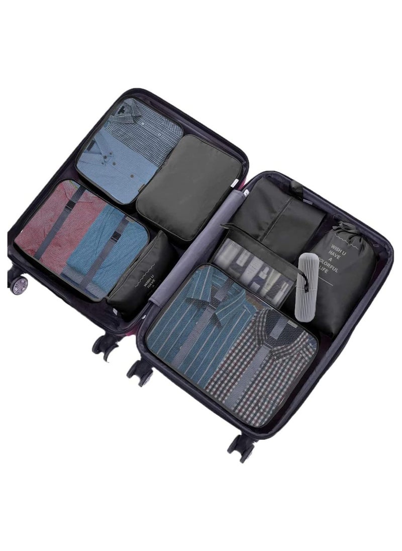 MarlaMall - 10 Set Packing Cubes for Suitcases, Travel Luggage Organizer, Travel Packing Kit with Clothes Storage Bag Shoes Bag Toiletry Bag Laundry Bag Underwear Bag(Black) - Image 1