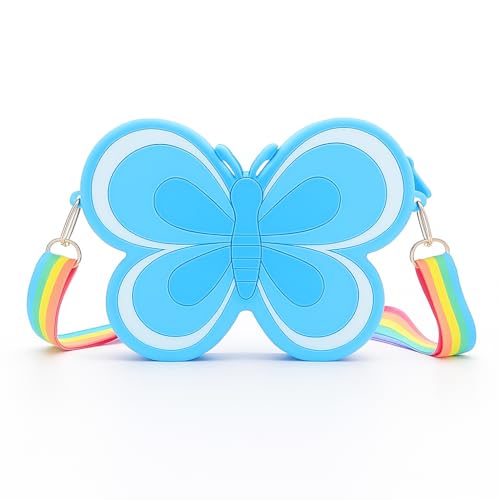 FOMQUAZLI Portable Cute Phone Sling Bag Small Casual Utility Bag Blue Popillon Cartoon Crossbody Purse Mini Mobile Pouch for Kids for School, College and Office - Image 1