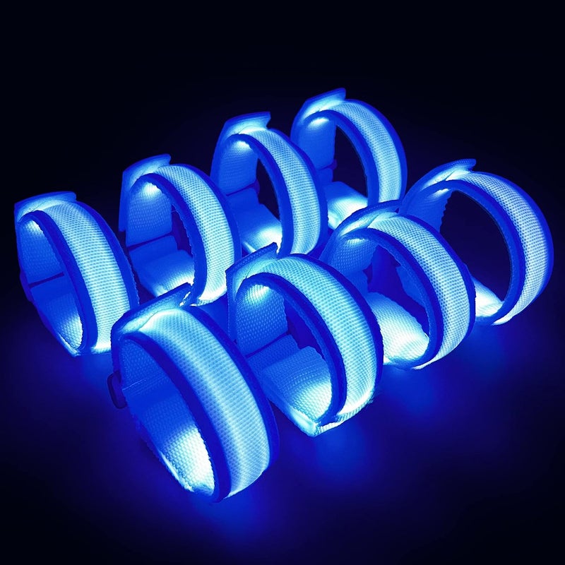 HZYH 8 قطع من أساور LED المضيئة، أساور تُضاء - أساور حفلات هالوين تتوهج في الظلام، مستلزمات وهدايا للكريسماس والحفلات الموسيقية والمهرجانات وجوائز الألعاب والرياضات وإكسسوارات الحفلات الصاخبة (لون أزرق) - Image 1