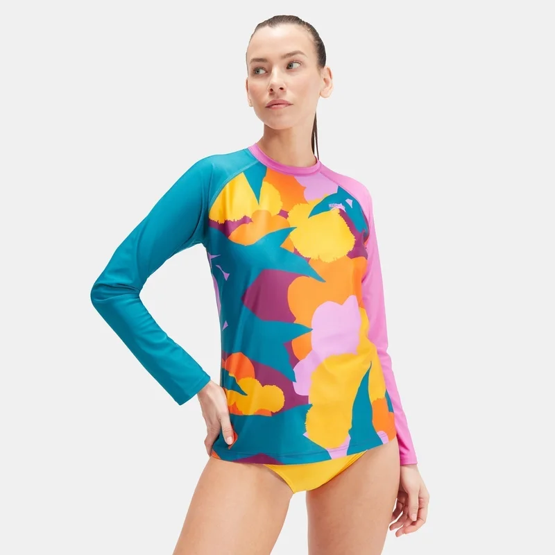 speedo Women's Printed Long Sleeve Swimming T-Shirt