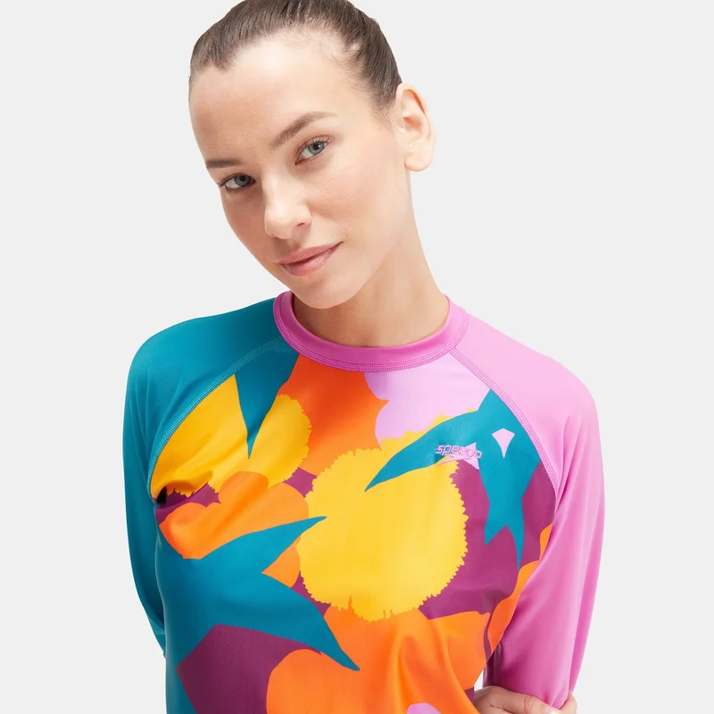 speedo Green Women's Printed Long Sleeve Swimming T-Shirt for Women | Best Price UAE