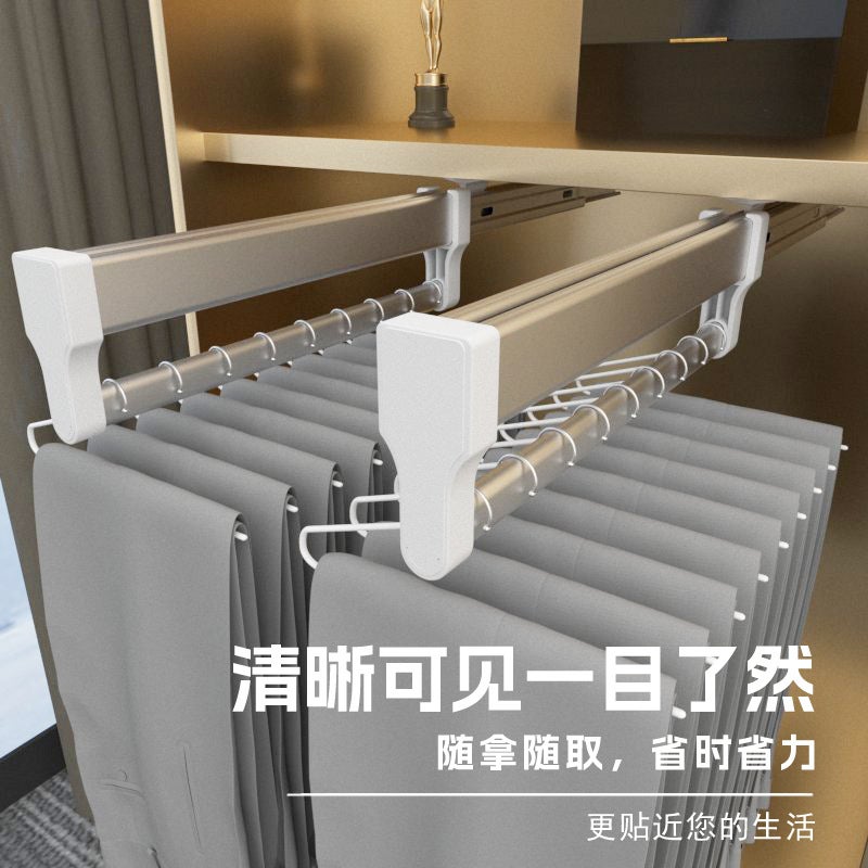 Pull-Out Pants Rack Top-Mounted Telescopic Pants Pull-Out Wardrobe Stainless Steel Slide Rail Push-Pull Pants Hanger Rod - Image 4
