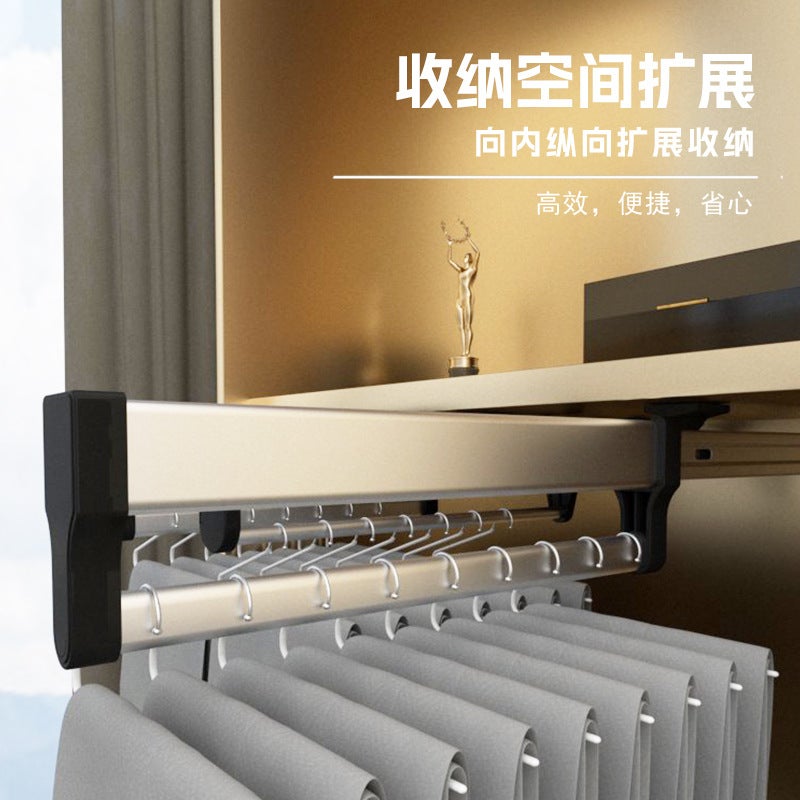 Pull-Out Pants Rack Top-Mounted Telescopic Pants Pull-Out Wardrobe Stainless Steel Slide Rail Push-Pull Pants Hanger Rod - Image 5