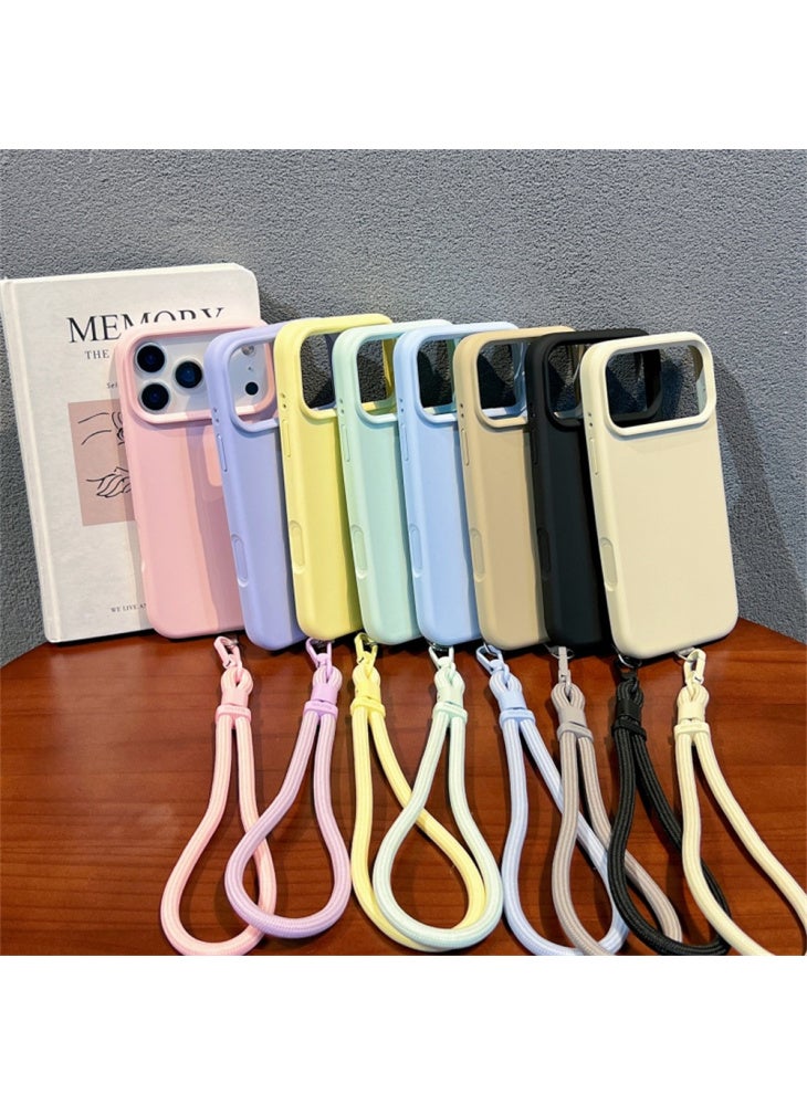 For iPhone 17 Pro Max Case Soft Microfiber Lining Liquid Silicone+PC Phone Cover with Wrist Strap - Black - Image 5