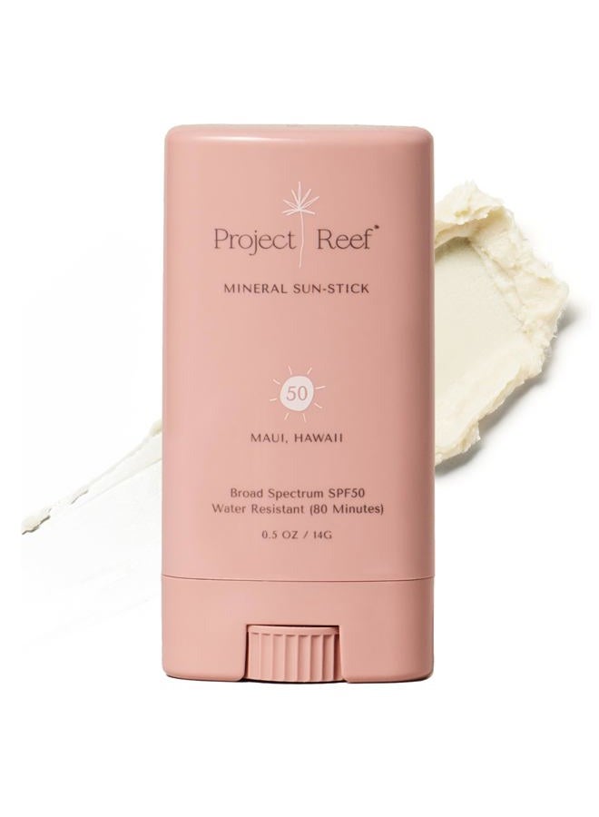 Project Reef SPF 50 Sheer Mineral Sunscreen Stick - Vegan, Reef Safe, Non-Nano Zinc, Face Sunblock Stick, No White Residue, Ideal for Travel & Kids - Image 1