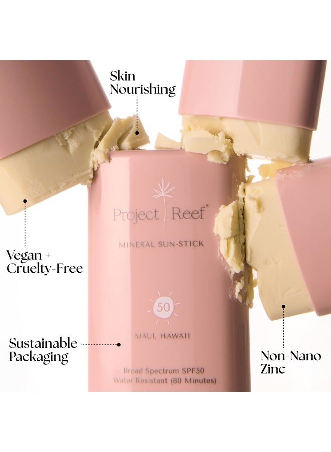 Project Reef SPF 50 Sheer Mineral Sunscreen Stick - Vegan, Reef Safe, Non-Nano Zinc, Face Sunblock Stick, No White Residue, Ideal for Travel & Kids - Image 2