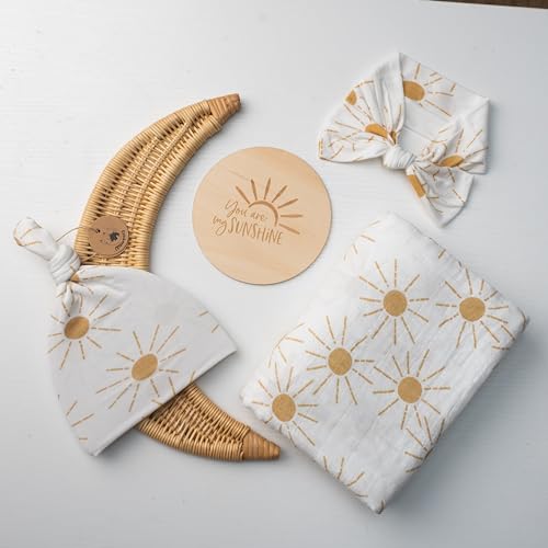 Miaoberry 100 Organic Cotton Baby Muslin Swaddle Blanket Set Golden Boho Sunrays Gender Neutral for Boys GirlsYellow Mustard Orange Sun Rays Hospital Newborn Receiving Blanket
