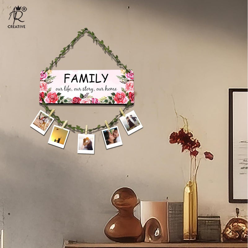 AR Creative Family Our Life, Our Story, Our Home - Photo Frame Wall Hanging, Photo Hanging With Clips And Rope, Memories Wall Hanging, Home And Office Decoration, Room Decor (16 x 14 Inch) - Image 3