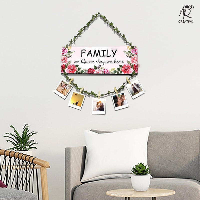 AR Creative Family Our Life, Our Story, Our Home - Photo Frame Wall Hanging, Photo Hanging With Clips And Rope, Memories Wall Hanging, Home And Office Decoration, Room Decor (16 x 14 Inch) - Image 2