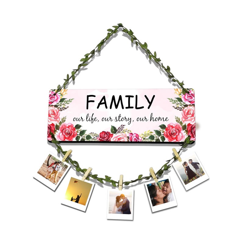 AR Creative Family Our Life, Our Story, Our Home - Photo Frame Wall Hanging, Photo Hanging With Clips And Rope, Memories Wall Hanging, Home And Office Decoration, Room Decor (16 x 14 Inch) - Image 1