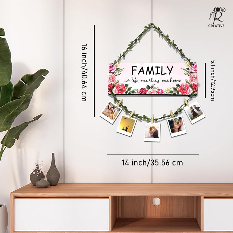AR Creative Family Our Life, Our Story, Our Home - Photo Frame Wall Hanging, Photo Hanging With Clips And Rope, Memories Wall Hanging, Home And Office Decoration, Room Decor (16 x 14 Inch) - Image 5